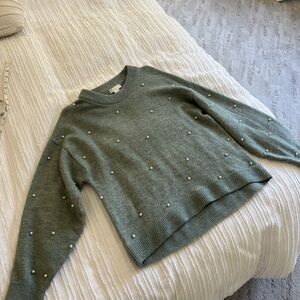 H&M Olive Sweater with Pearl Details